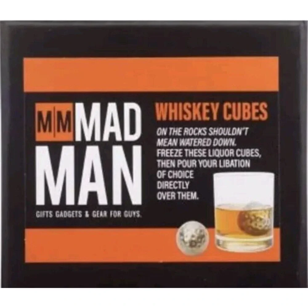 Mad Man Whiskey Cubes Golf Ball Style Reusable Ice Cubes 4 Count in Gift Box